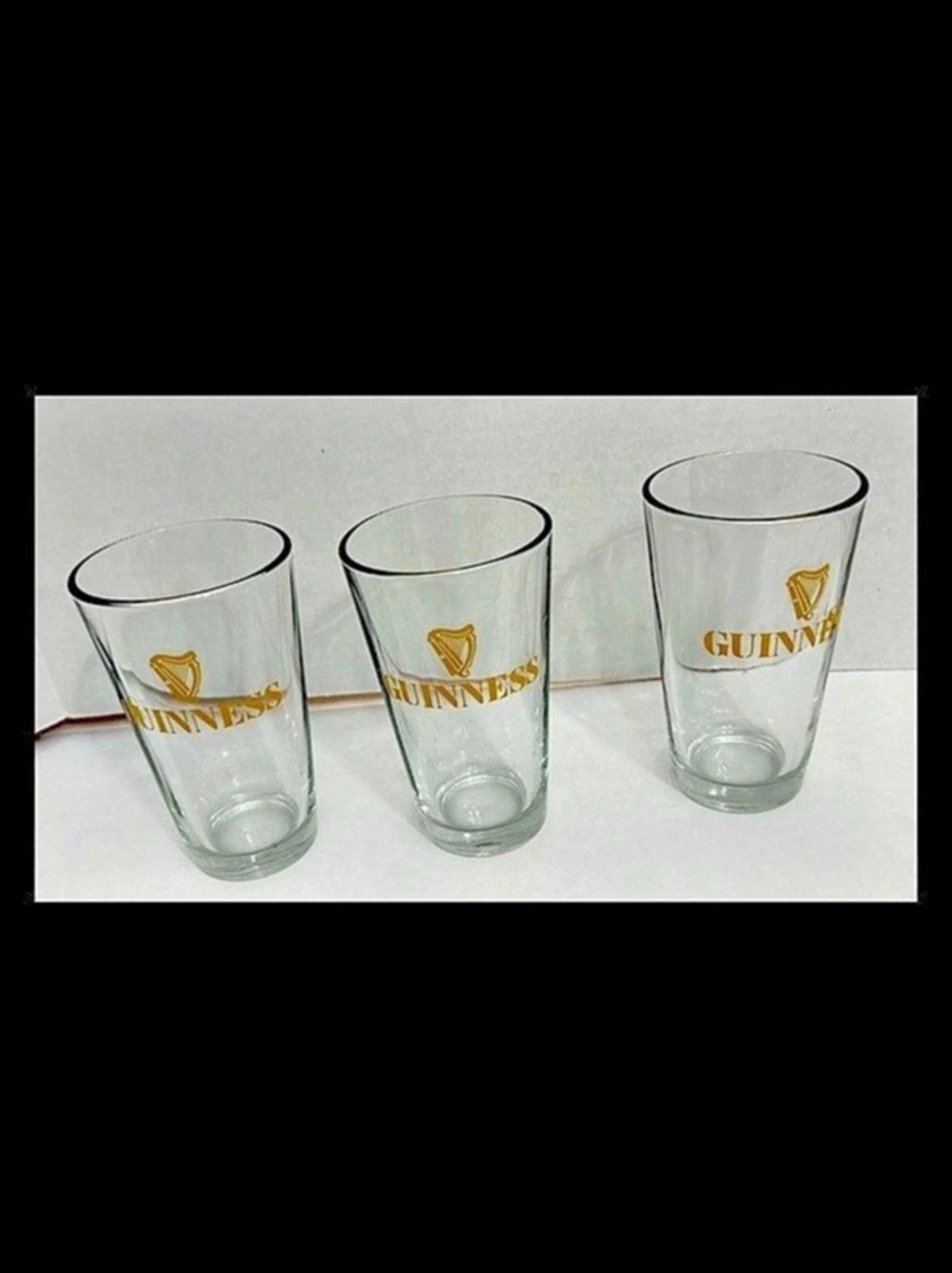 Guinness Gold Harp Logo Pint Glasses Set of 3 Clear & Gold